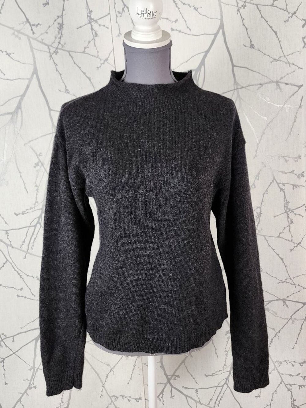Bianco & Blu Charcoal Wool Cashmere Blend Mockneck Sweater